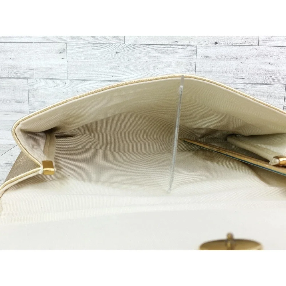 Vintage Gold Clutch Folded Snap Closure Envelope Clutch Bag MCM Metallic Shimmer